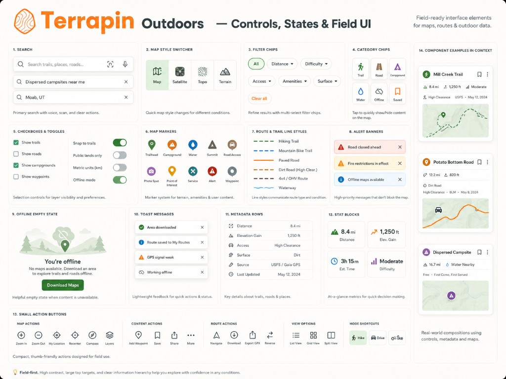 Terrapin Outdoors UI components for map and field use